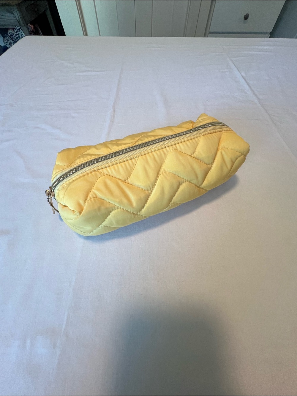 Sonia Kashuk Quilted Yellow Zip Cosmetic Pouch Pencil Case NWOT